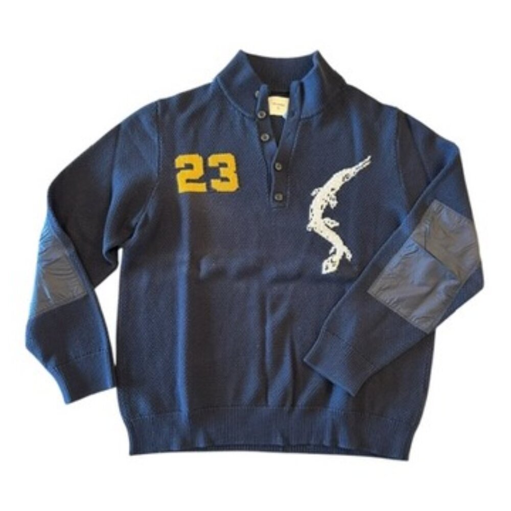 Billy Reid Cotton/Cashmere Sweater – XL (Navy with Gold and White Detail)